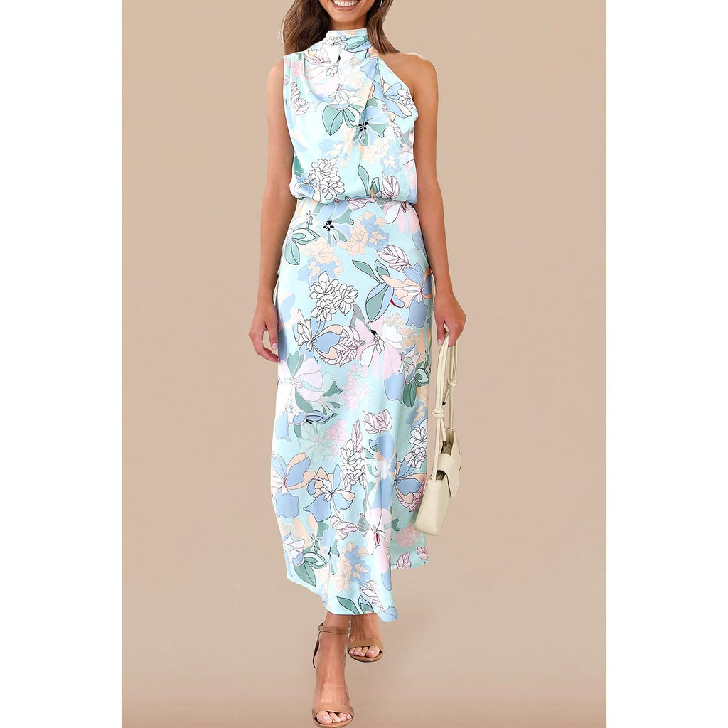 Prettygarden Women'S 2026 Summer Satin Dress Elegant Sleeveless Mock Neck Cocktail Party Maxi Dresses