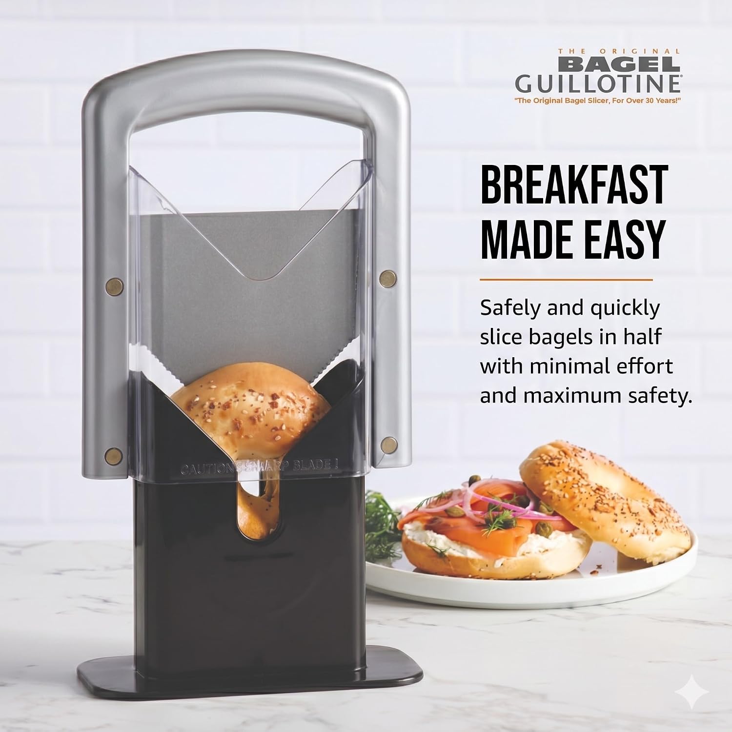 Hoan Bagel Biter Bagel Slicer And Cutter With Safety Shields - Guillotine Style Bagel Cutter Slicer For Large And Small Bagels, English Muffins, Buns, And Rolls - Compact, Dishwasher Safe