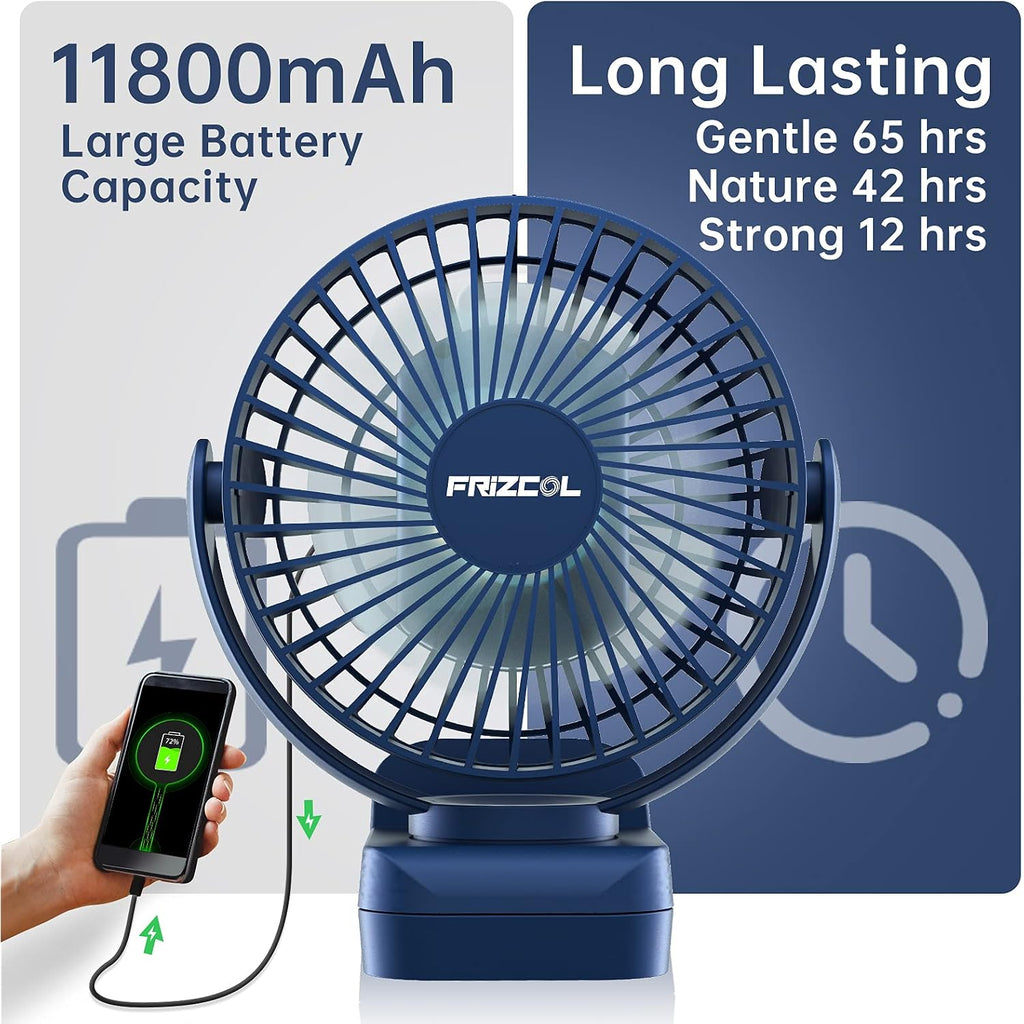 Clip On Fan 65 Hours Portable Desk Fan Rechargeable With Led Lights & Hooks 12000 Capacity Battery Operated Fan With Clips Small Desk Fan Mini Fans For Tents Travel Outdoor Camping Golf Cart Stroller