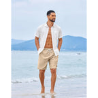 Coofandy Mens Summer Beach Shorts Casual Elastic Waist Drawstring Short Vacation Shorts With Pockets