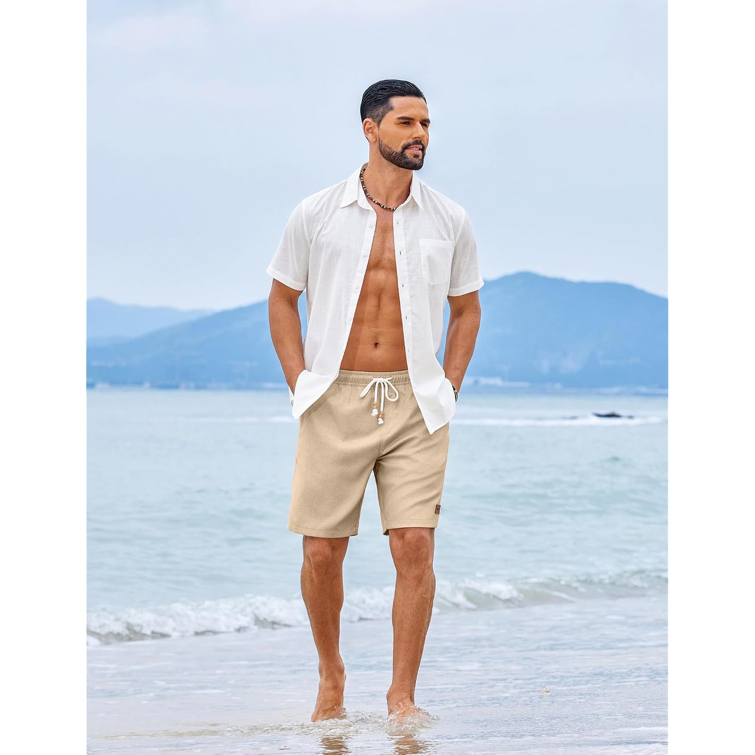 Coofandy Mens Summer Beach Shorts Casual Elastic Waist Drawstring Short Vacation Shorts With Pockets