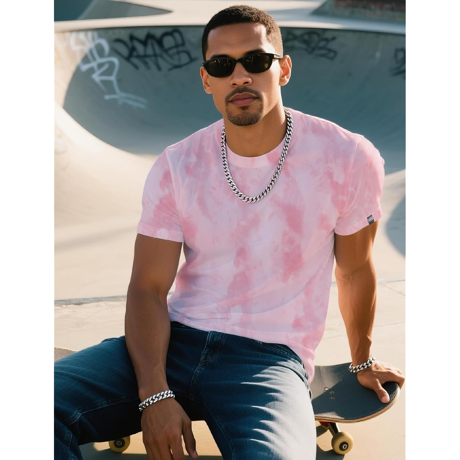 Mens Crew Neck T Shirts - Lightweight Short Sleeve Fresh Fashion Print Hipster T-Shirt Tie-Dye