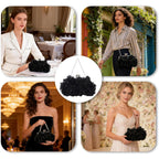 JAMBHALA Women Elegant Evening Purse, Small Floral Clutch Bag with Detachable Chain for Wedding, Party, Prom