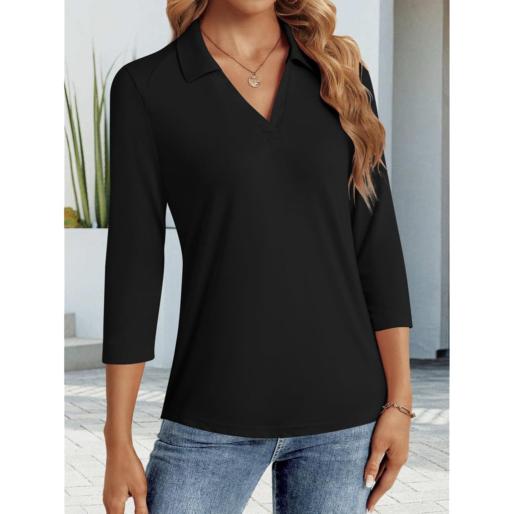 Lyhipss 3/4 Length Sleeve Womens Tops Dressy Casual V Neck Polo Shirts Business Work Blouses 2025 Trendy Tunic Top