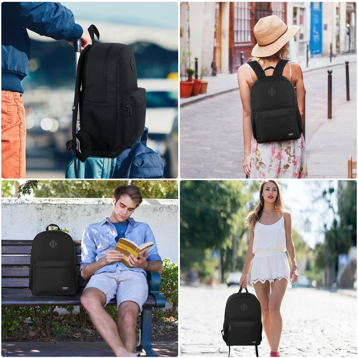 Yamtion Black Backpack For Women Men,Casual School Backpack Teen Boys And Girls 15.6 Inch Laptop Bookbag With Usb Charger For College High School Travel Business