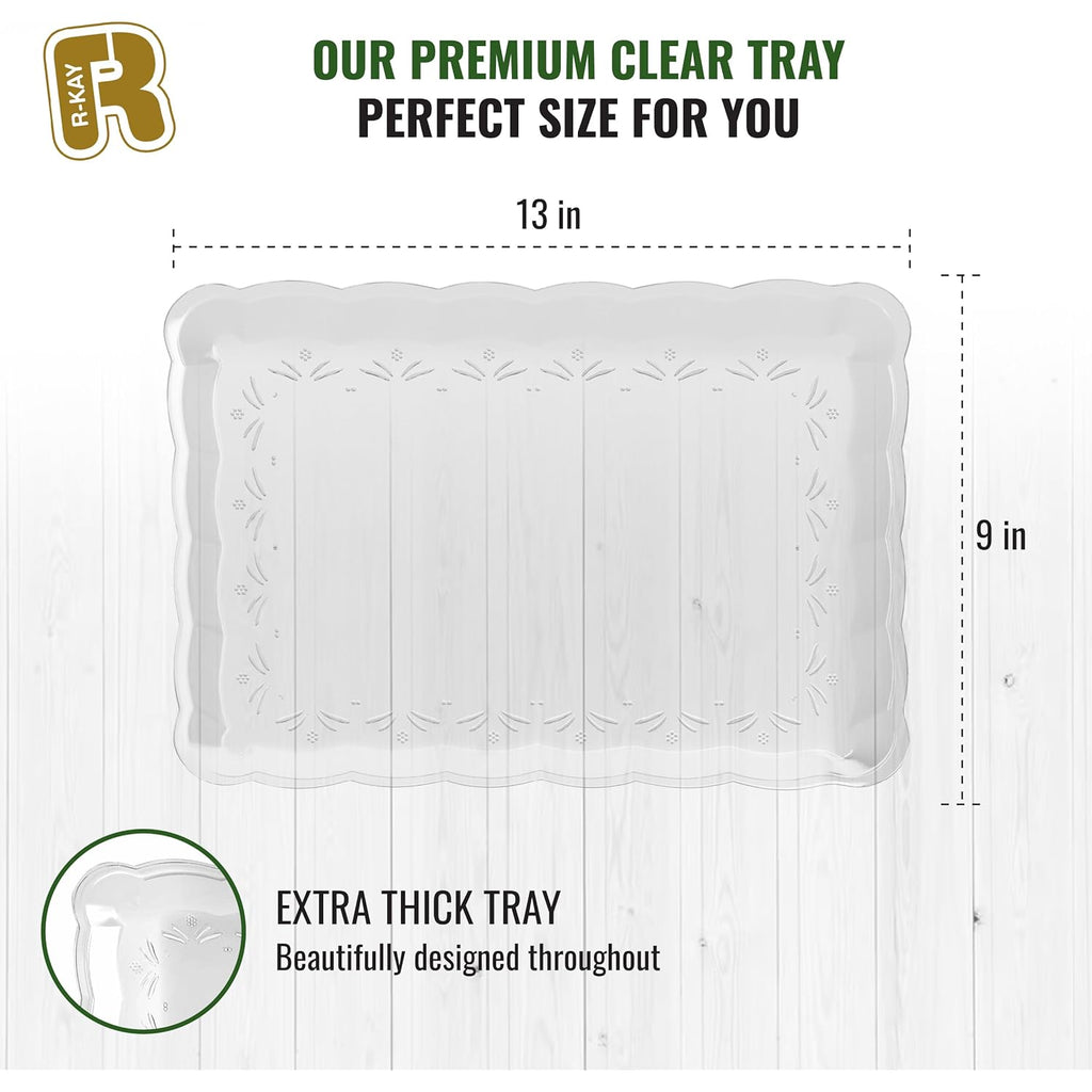 6 Pack Clear Plastic Serving Trays for Party, 9 x 13 Inch - Heavy Duty Plastic Trays for Food - Rectangular Party Serving Trays and Platters - Clear Disposable Trays