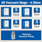 Etenwolf Vacuum Storage Bags For Travel With Rechargeable Wireless Pump, Vacuum Seal Bags For Clothes And Travel, Space Saver Bags In Carry-On Sizes, Perfect For Luggage And Suitcases, 20 Combo