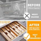 Spaceaid Wrapneat 3 In 1 Wrap Organizer With Cutter And Labels, Plastic Wrap, Aluminum Foil And Wax Bamboo Dispenser For Kitchen Storage Organization Holder For 12" Roll (Natural)