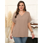 Womens Oversized V Neck Tshirts Plus Size Summer Tops 2026 Short Rolled Sleeve Shirts Dressy Casual Blouses S-4XL