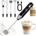 Zulay Kitchen Rechargeable Milk Frother Handheld - Frother Wand, Drink Mixer, Electric Whisk Frother, For Cappuccinos, Matcha & Protein Powder - Ultra Metal 3 Whisk, 1800Mah Black