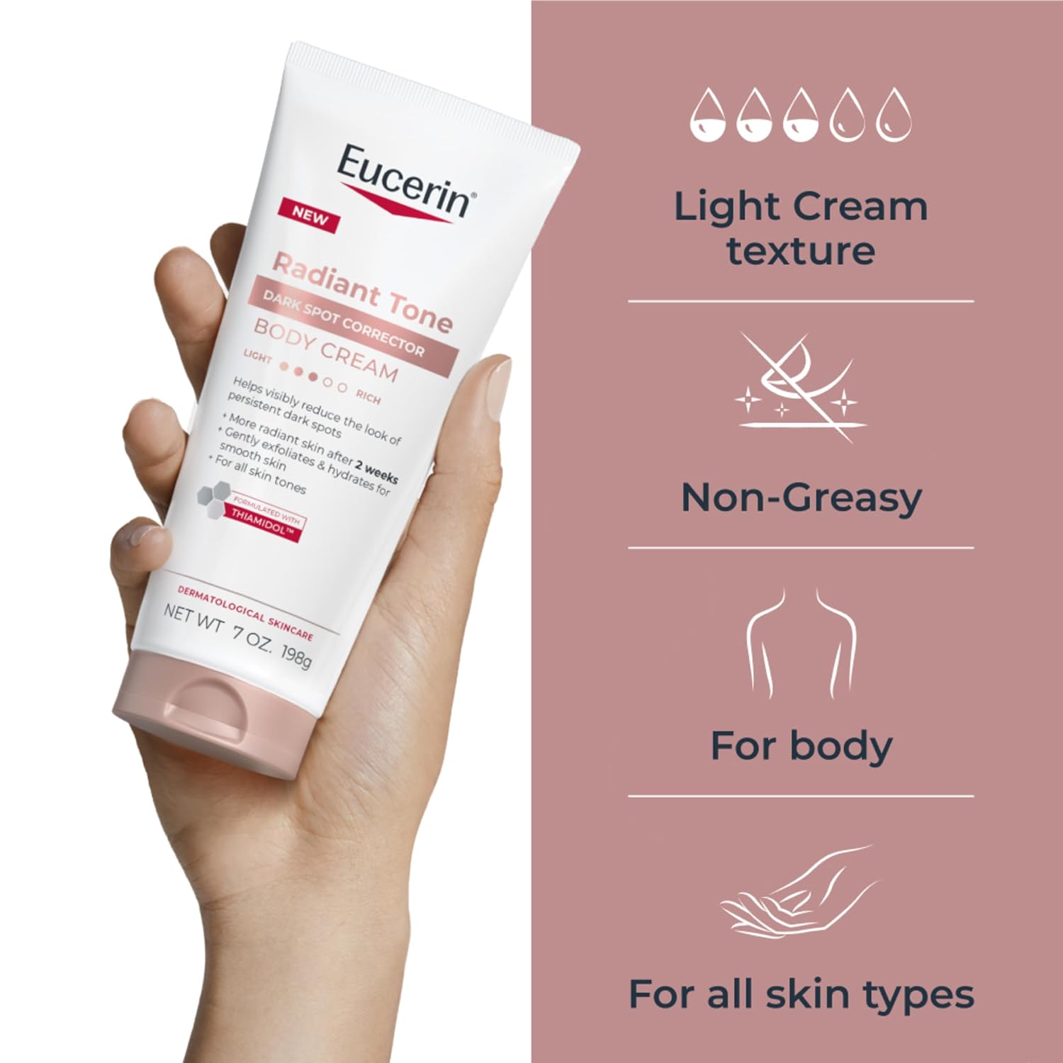 Eucerin Radiant Tone Dark Spot Corrector Body Cream, Thiamidol Enriched, Exclusive Formula Reduces Dark Spots Due To Sunlight Exposure And Aging, 72 Hours Of Hydration, 7 Oz Tube