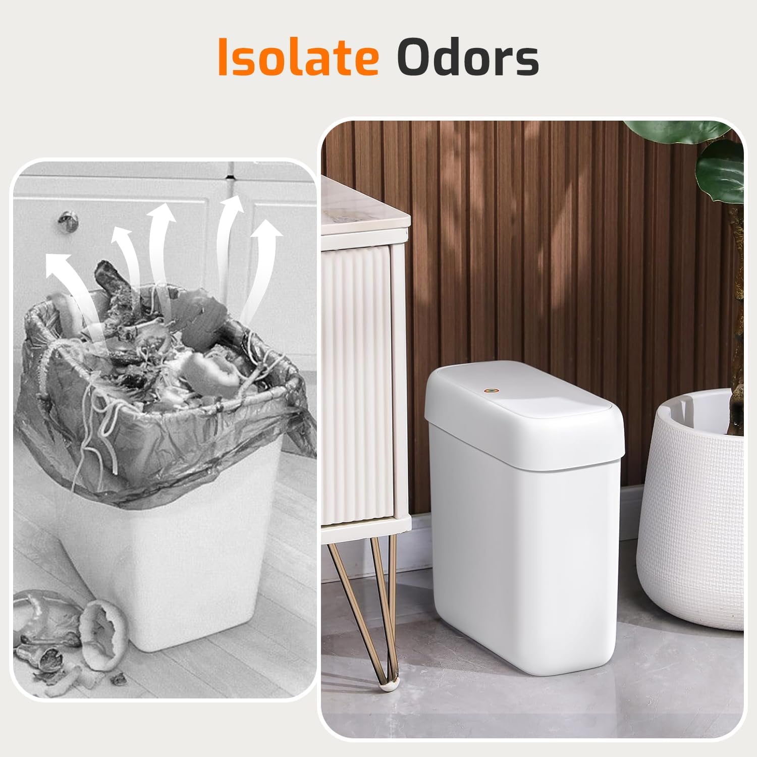 MOPALL Small Bathroom Trash Can with Lid, 2.6 Gallons / 10 L Slim Plastic Garbage Bin with Pop-Up Lid, Mini Waste Basket Can Dog Proof for Kitchen, Bedroom, Office, Laundry, Toilet, Rv, White