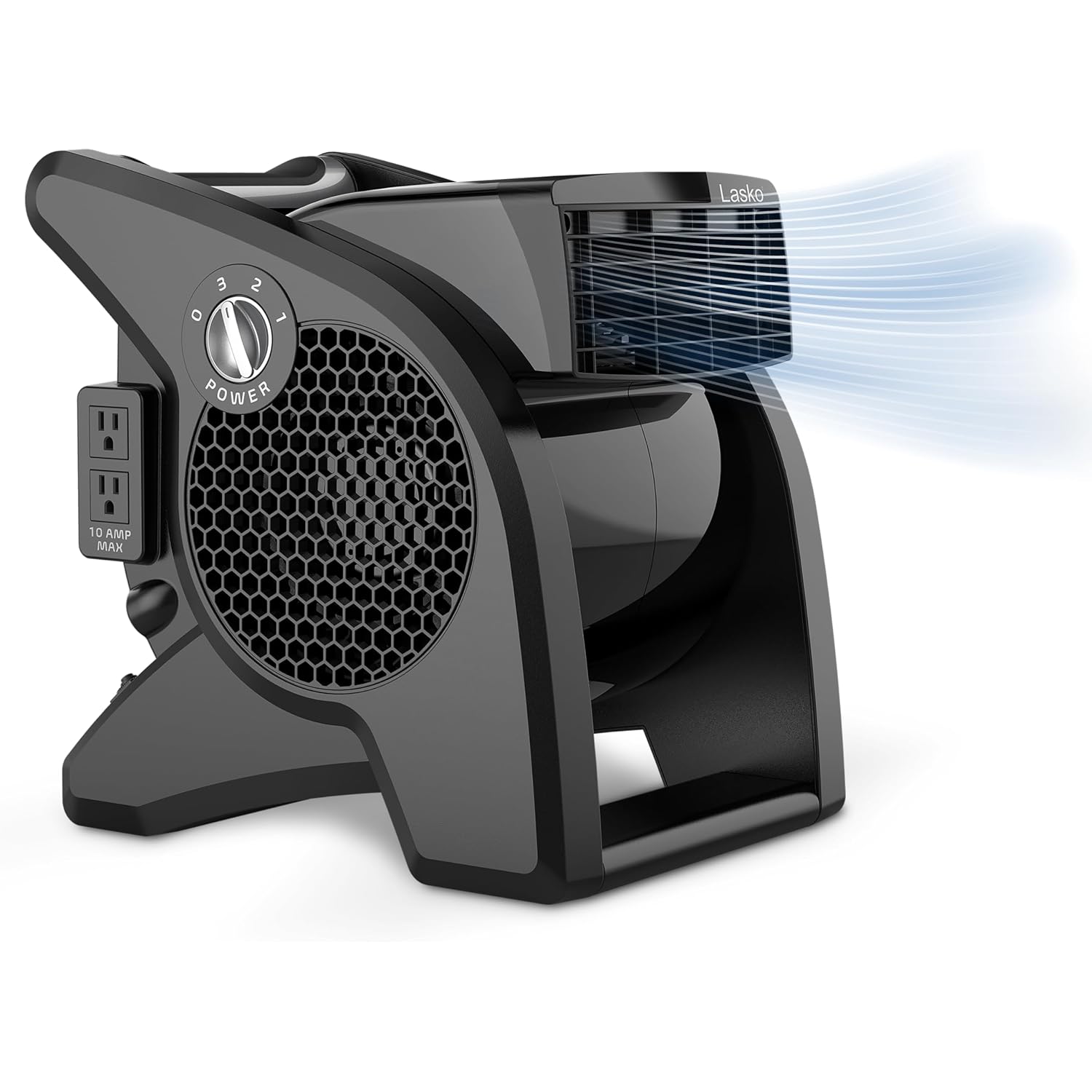 Lasko High Velocity Fan, 15", 375 Cfm, Professional Utility Pivoting Blower Fan With 3 Speeds, 2 Accessory Outlets, 120V, Black, Model U15617