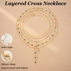 FAXHION 5PCS 14k Gold Plated Cross Necklaces for Women, Pendant Stacked Layered Diamond Y Long Boho Jewelry Sets Adjustable Accessories Trendy Gifts for Women