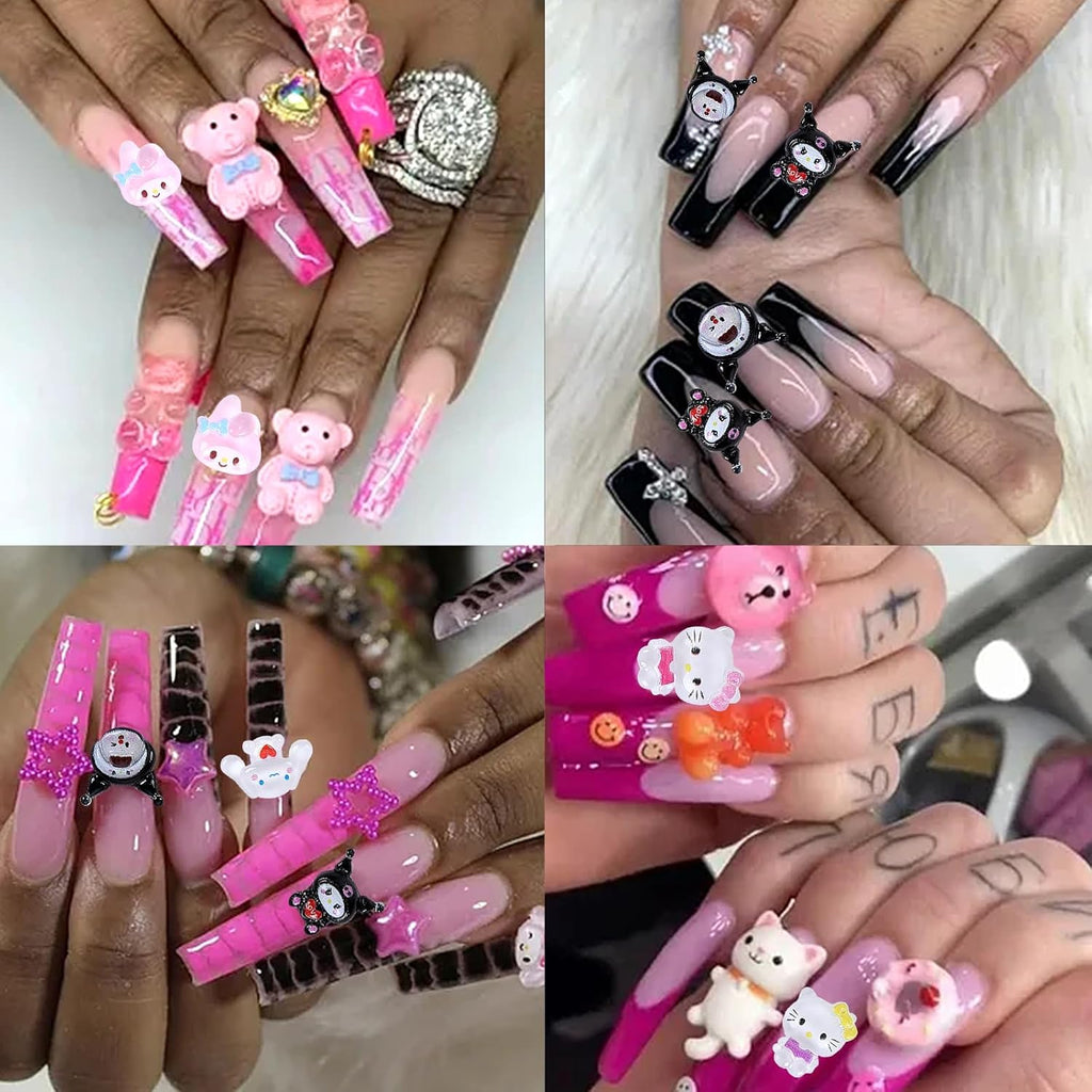 70Pcs Kawaii Nail Charms, 3D Cute Cartoon Nail Art Decorations, Resin Flatback Charms for Acrylic Nails DIY Crafts, 7 Styles with Storage Box