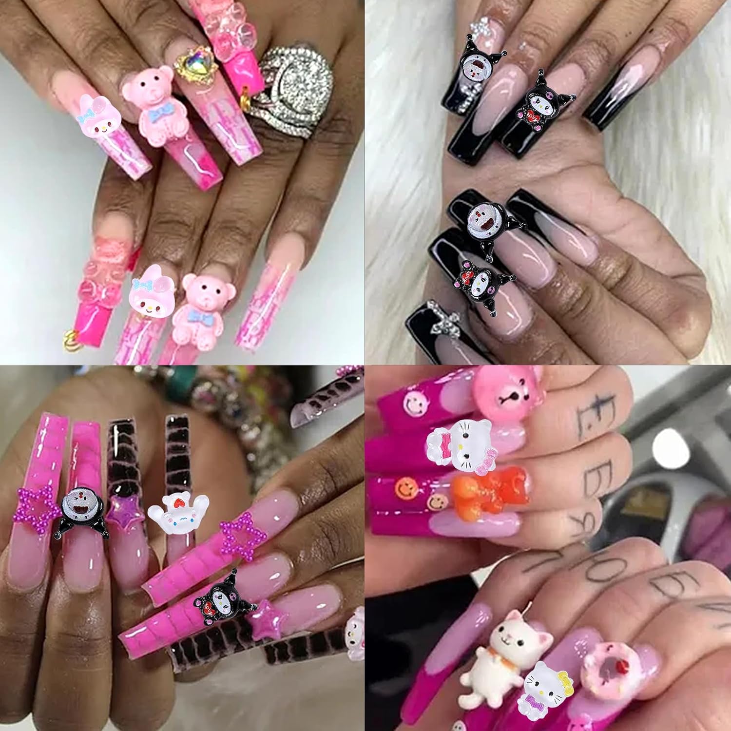 70Pcs Kawaii Nail Charms, 3D Cute Cartoon Nail Art Decorations, Resin Flatback Charms for Acrylic Nails DIY Crafts, 7 Styles with Storage Box