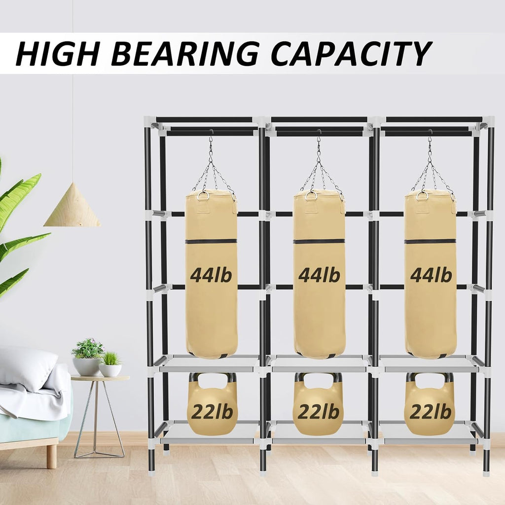 Lokeme Wardrobe Closet,Portable Closet For Bedroom Steel Pipe Diameter 19Mm Strong And Sturdy Black Portable Closets For Hanging Clothes With 3 Hanging Rods, 6 Storage Shelves And Side Pockets