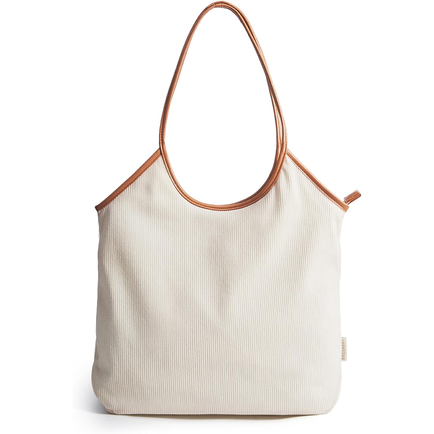 Bagsmrt Corduroy Tote Bag For Women Beach Bag With Zipper Casual Shoulder Bag Lightweight Travel Tote Hobo Handbag | Pu Leather Handles