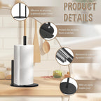 Paper Towel Holder Countertop, Premium Stainless Steel Black Paper Towel Holder with Anti Slip & Waterproof, Freestanding Countertop Paper Towels Holder for Kitchen, Tabletop, Bathroom