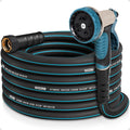 Garden Hose 25 Ft X 5/8" With Nozzle, Water Hose Heavy Duty Flexible, Lightweight Kink-Less Hybrid Hose With Swivel Handle, Male To Female Fittings