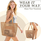 Gyeukham Mesh Beach Tote Bag For Women, Large Pool Bag With Water-Resistant Bottom For Cruise Travel