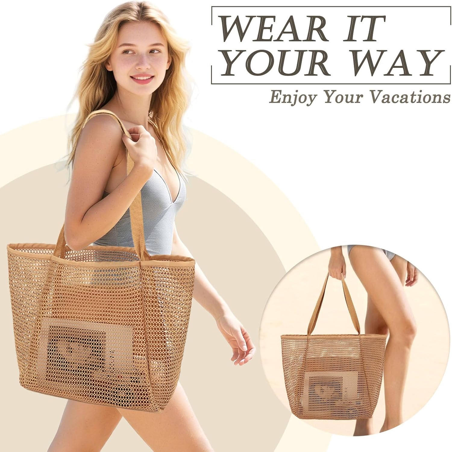 Gyeukham Mesh Beach Tote Bag For Women, Large Pool Bag With Water-Resistant Bottom For Cruise Travel