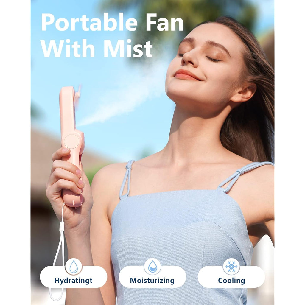 Sweetfull Misting Fan Portable, Handheld Personal Mister Fans, Small Fan Rechargeable, Mini Spray Water Mist, Kids Women Portable Fans For Travel, Outdoors, Hiking, Camping Home Office (Pink)