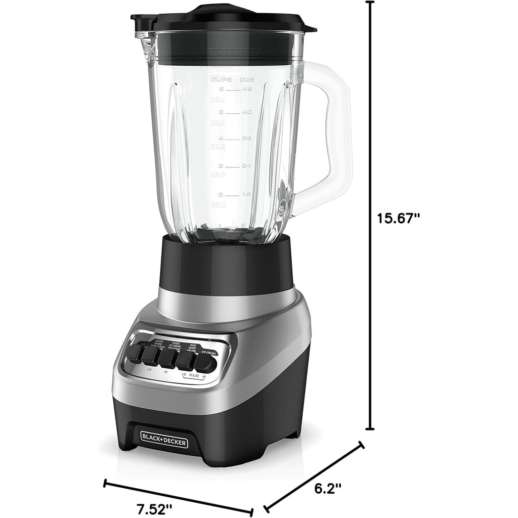 BLACK+DECKER PowerCrush Multi-Function Blender with 6-Cup Glass Jar, 4 Speed Settings, Silver