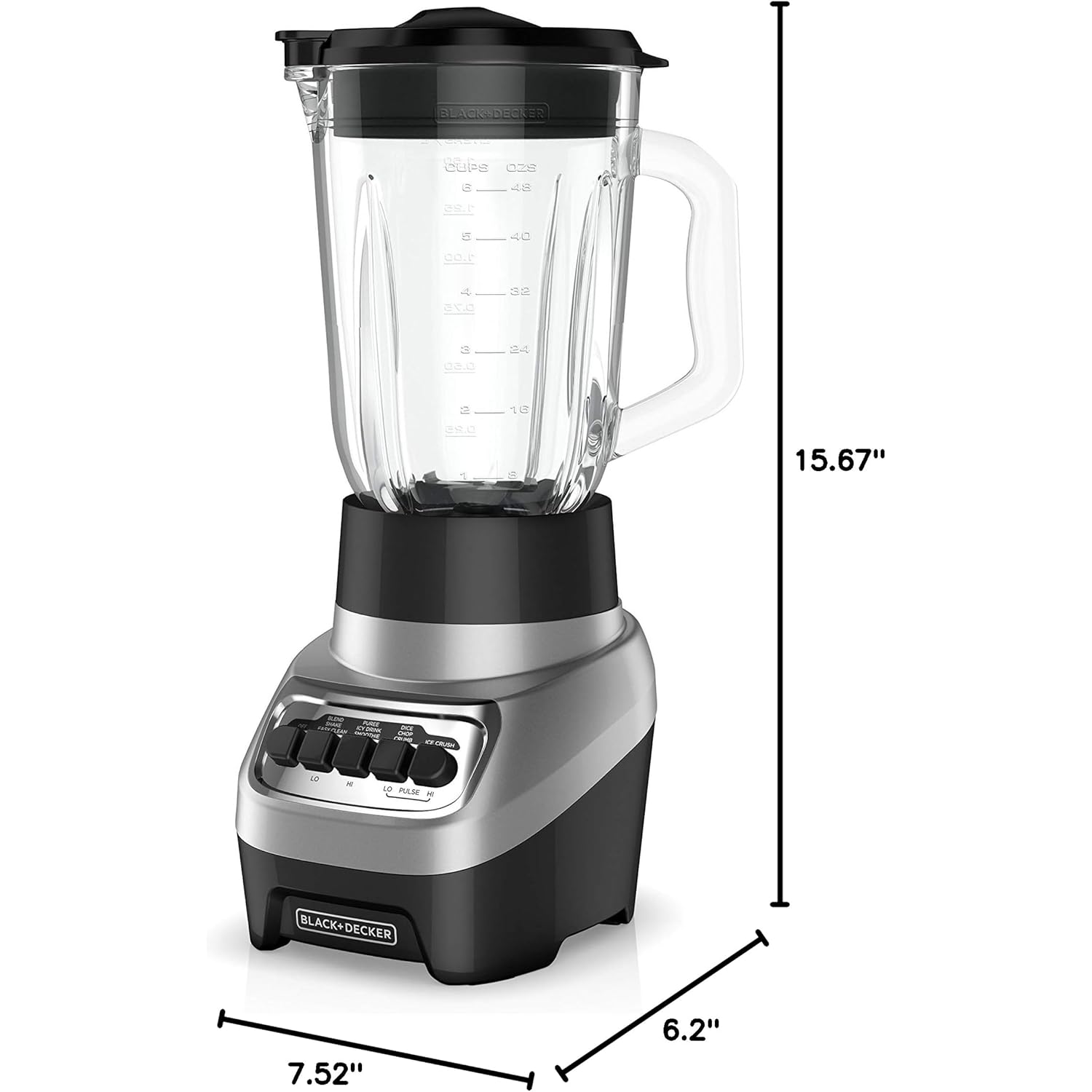 BLACK+DECKER PowerCrush Multi-Function Blender with 6-Cup Glass Jar, 4 Speed Settings, Silver