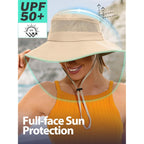 Sun Bucket Beach Hats for Women with Ponytail Hole,Sun Protection UV UPF50+ Waterproof Fishing Safari Hiking Hat