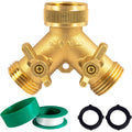 Hourleey Brass Garden Hose Splitter (2 Way), Solid Brass Hose Y Splitter 2 Valves With 2 Extra Rubber Washers (Brass)