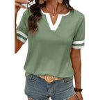 Shewin Women'S Summer Tops Cotton V Neck Short Sleeve T-Shirts Colorblock Casual Tees 2026 Clothes
