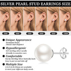 Senteria 925 Sterling Silver Pearl Earrings Studs Set Hypoallergenic Small Stud Earrings Lightweight Shiny Earrings Studs for Women 6 Pairs 3-10MM