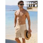 Jemldl Men'S Shorts Casual 7" Cotton Linen Button Elastic Waist Summer Beach Golf Shorts With Multi-Pocket