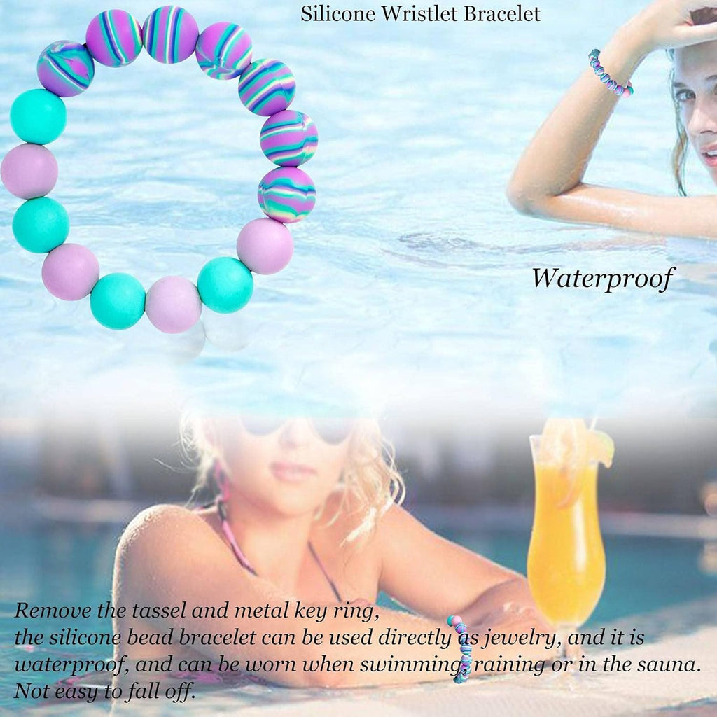 BIHRTC Key Ring Bracelet Car Keychain Holder Wristlet Silicone Women Beaded Bangle Chains