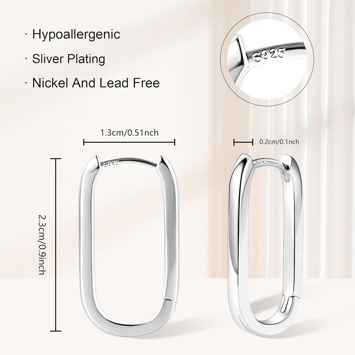 925 Sterling Silver Hoop Earrings for Women Trendy Small Square Hypoallergenic 14K Gold Plated Hoop Earrings Geometric Minimalist Rectangle Hoops Earrings
