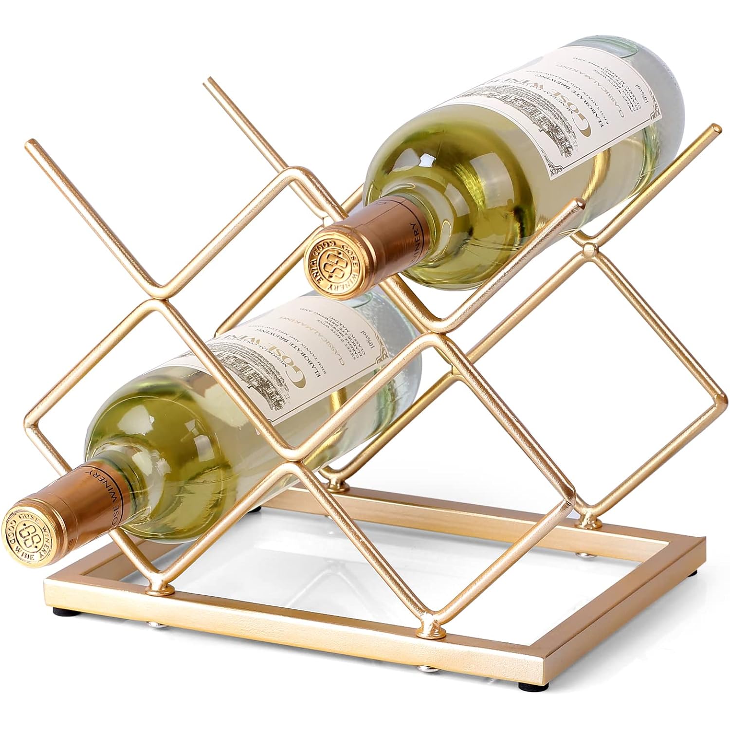 Countertop Wine Rack - 5 Bottle Freestanding Modern Gold Metal Small Wine Rack - Tabletop Wine Holder Stand For Cabinet, Pantry, Wine Bottle Storage…