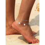U7 Silver/Gold Ankle Bracelets for Women Layered Chain Anklets Stainless Steel Waterproof Summer Beach Anklet Charm, Adjustable 8.5"-10.5"