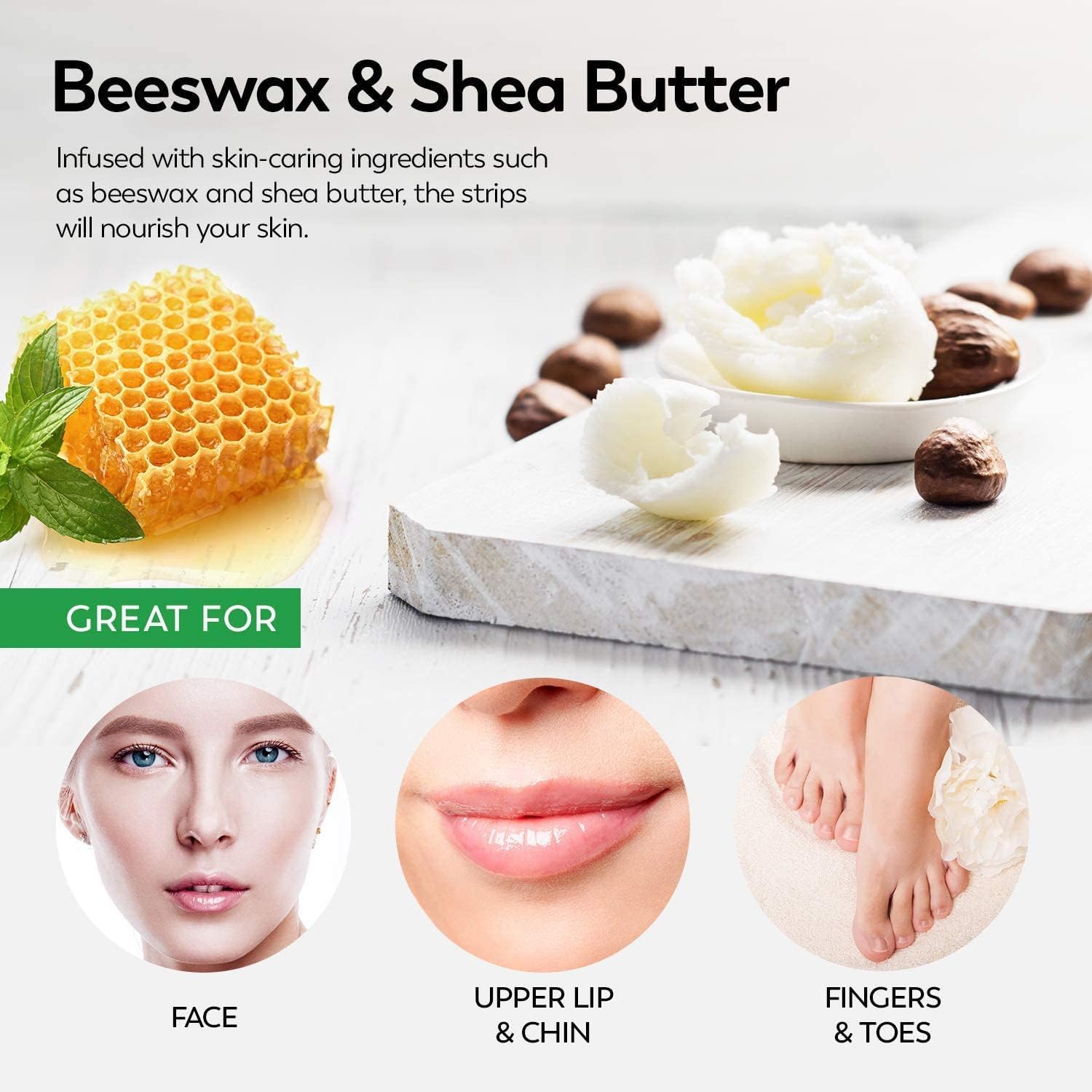 ShineMore Facial Wax Strips for Hair Removal - Hypoallergenic for All Skin Types - Gentle and Fast-Working for Face, Eyebrow, Upper Lip, and Chin (40 Strips + 4 Calming Oil Wipes NATURE Ingredients)