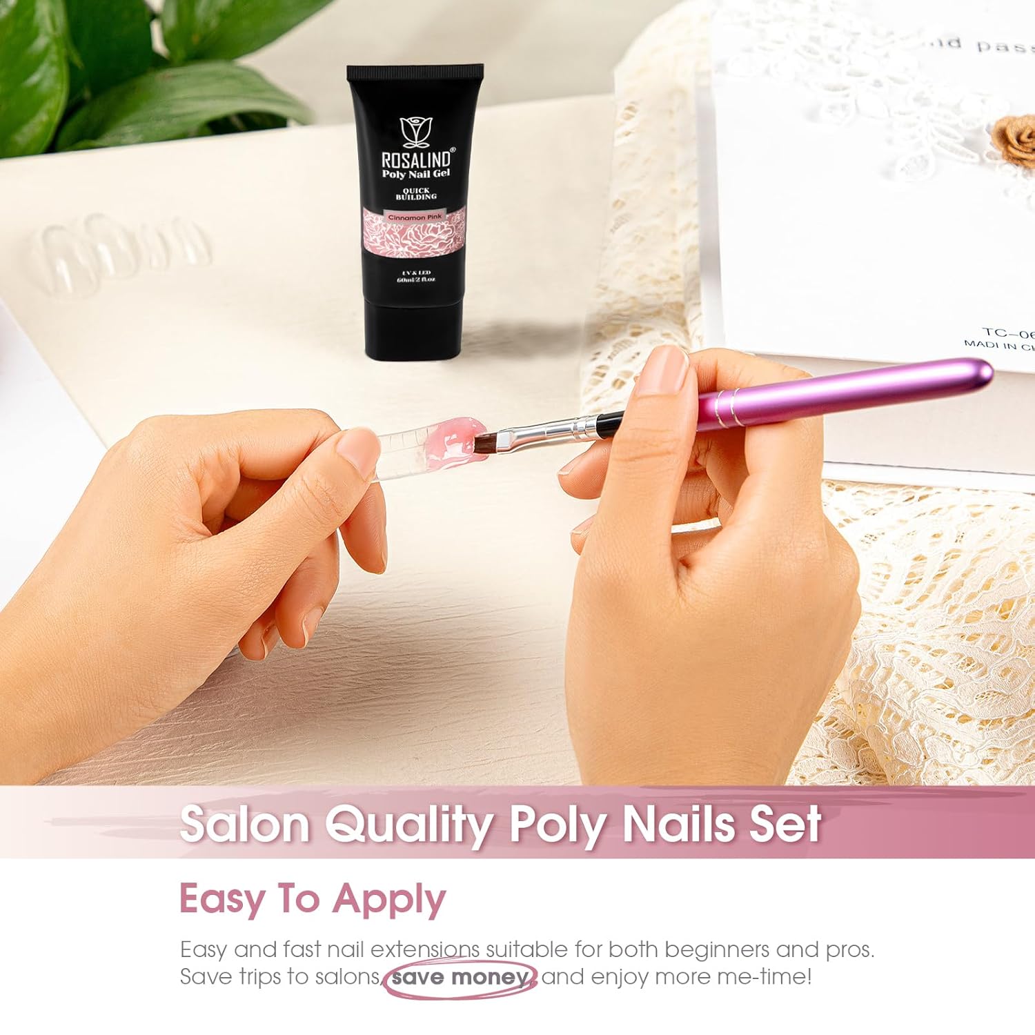 ROSALIND Nude Pink Poly Extension Gel, 60ml/2 oz Purple Nude Poly Nail Gel Building Enhancement for Nail Thickening Decoration for Fall Colors, Easy to DIY Use at Home Need UV Lamp