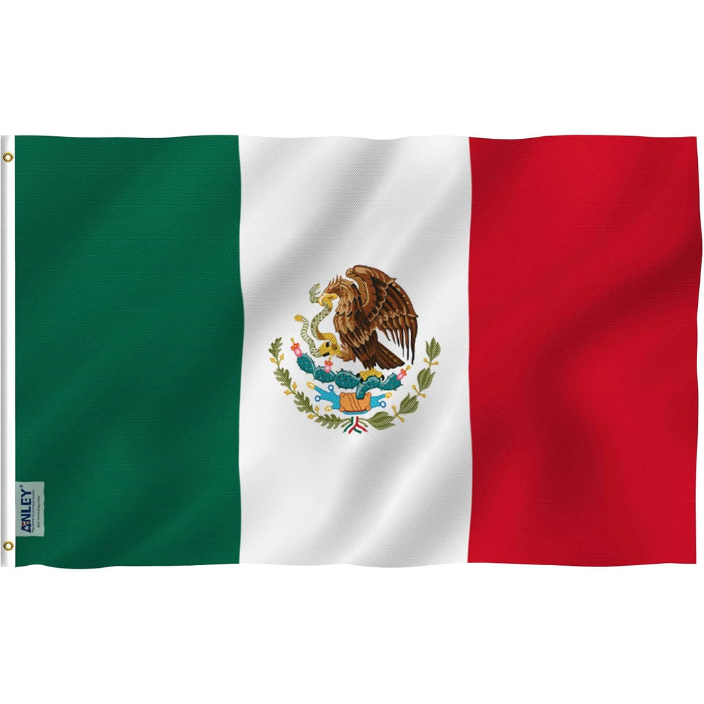 Anley Fly Breeze 3X5 Foot Mexico Flag - Vivid Color And Fade Proof - Canvas Header And Double Stitched - Mexican Mx National Flags Polyester With Brass Grommets 3 X 5 Ft