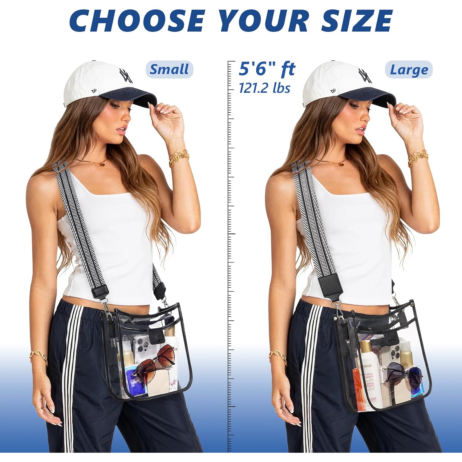 3 Pockets Large Clear Bag For Stadium Events With 2 Long Straps Purse For Women Crossbody Bag Concert Stadium Approved