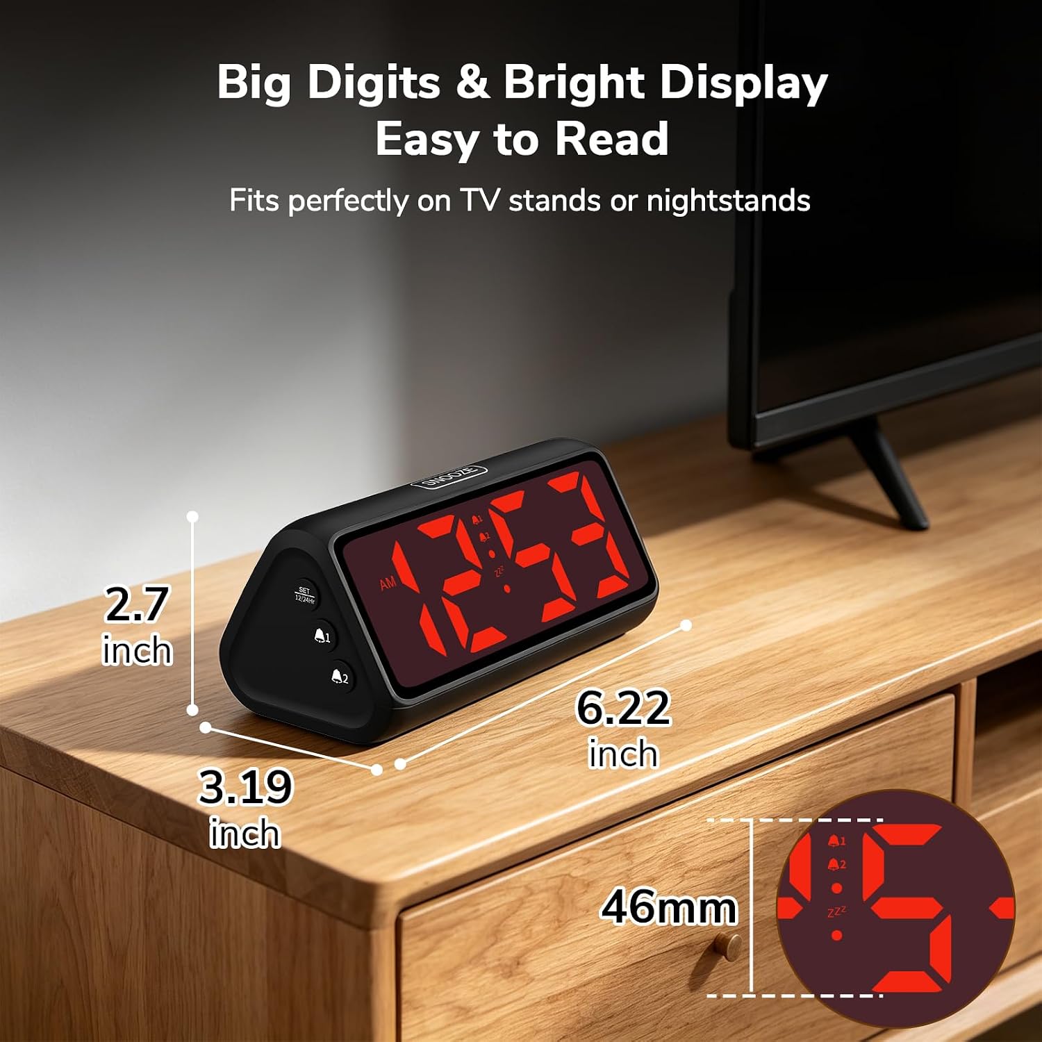 2-In-1 Battery & Usb Dual Operated Alarm Clock, Portable Cordless Digital Clocks With Dual Alarms, Big Number,5 Dimmers, 4 Volumes, Snooze, Battery Powered