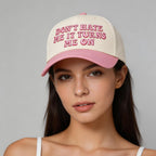 Vintage Canvas Embroidery Funny Hats Put It On My Husband's Tab Hat Adjustable Baseball Cap for Men Women Don't Hate Me It Turns Me on Pink