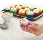 Amazon Basics Reusable Non-Stick Silicone Baking Cups, Bpa Free, Muffin Liners, Dishwasher Safe, Microwave And Oven Safe, 2.9 X 2.9 X 1.3 In (Lxwxh), Multicolor, 12-Pack