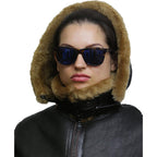 Brandslock Women'S Genuine Sheepskin Leather Flying Aviator Winter Jacket With Hood