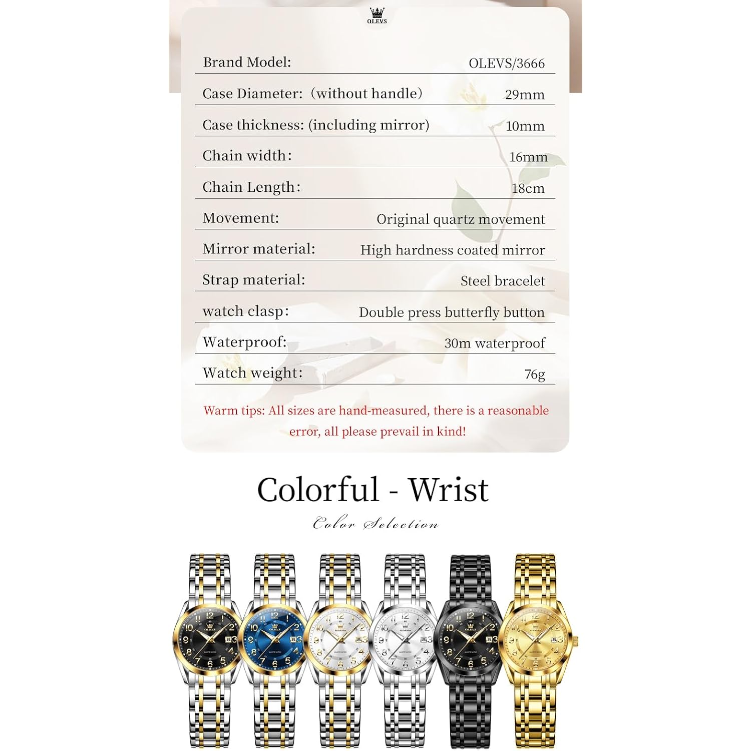 OLEVS Womens Watches Classic Dress Quartz Female Wristwatch Ladies Stainless Steel Waterproof Luminous Date Easy Read Watch for Lady