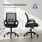 DUMOS Home Office Chair - Ergonomic Mid Back Mesh Desk Chair with Lumbar Support & Rocking Mode, Height Adjustable with Fixed Armrest, for Computer, Gaming, Meeting, 360° Swivel, Black