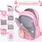 Lovely Girls Backpack School Bag For Students Kids Book Bag With Multiple Pockets Splash-Proof Children'S Backpack（17Inch Pink）