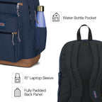 Jansport Cool Backpack, With 15-Inch Laptop Sleeve - Large Computer Bag Rucksack With 2 Compartments, Ergonomic Straps, Navy | 15-Inch Laptop Sleeve